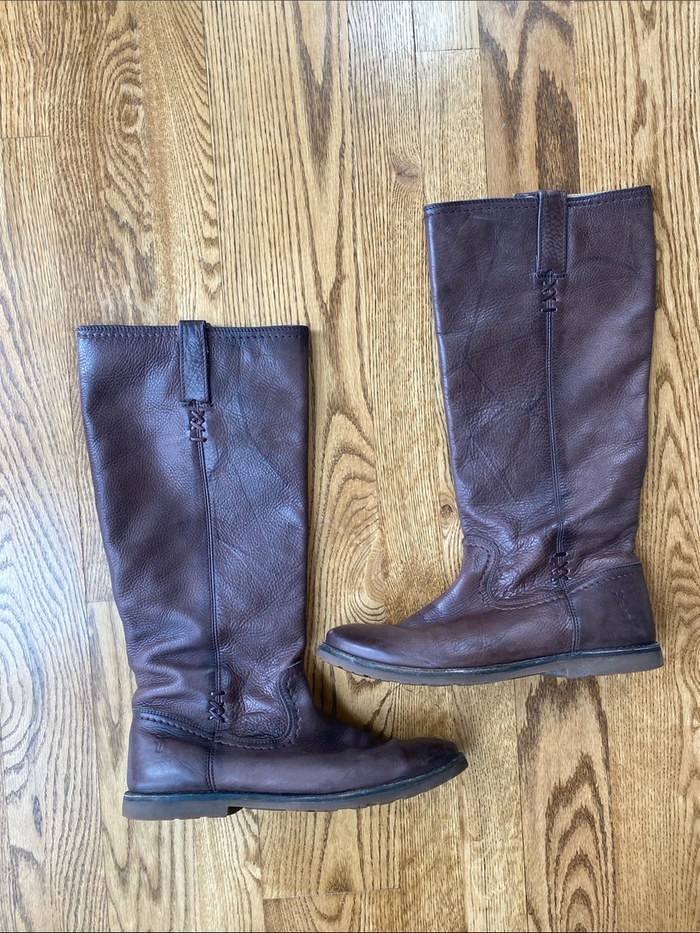 Frye size 10 Celia X stitch tall riding boots dark brown leather pull on - Picture 2 of 16